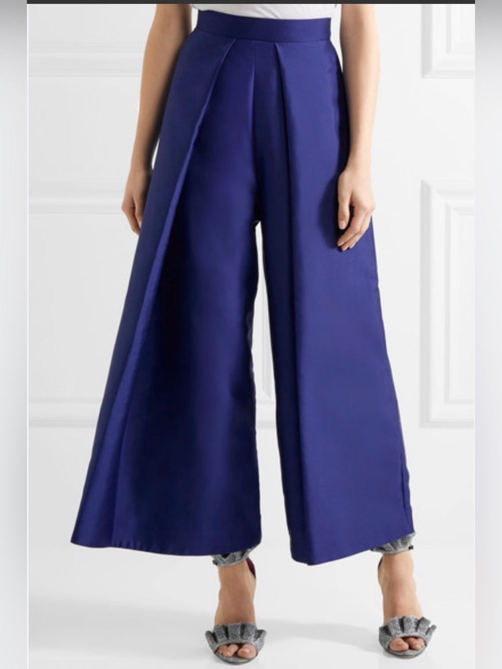 Solace London Aria Trousers Navy Wide Leg Cropped Culottes UK 8 US 4